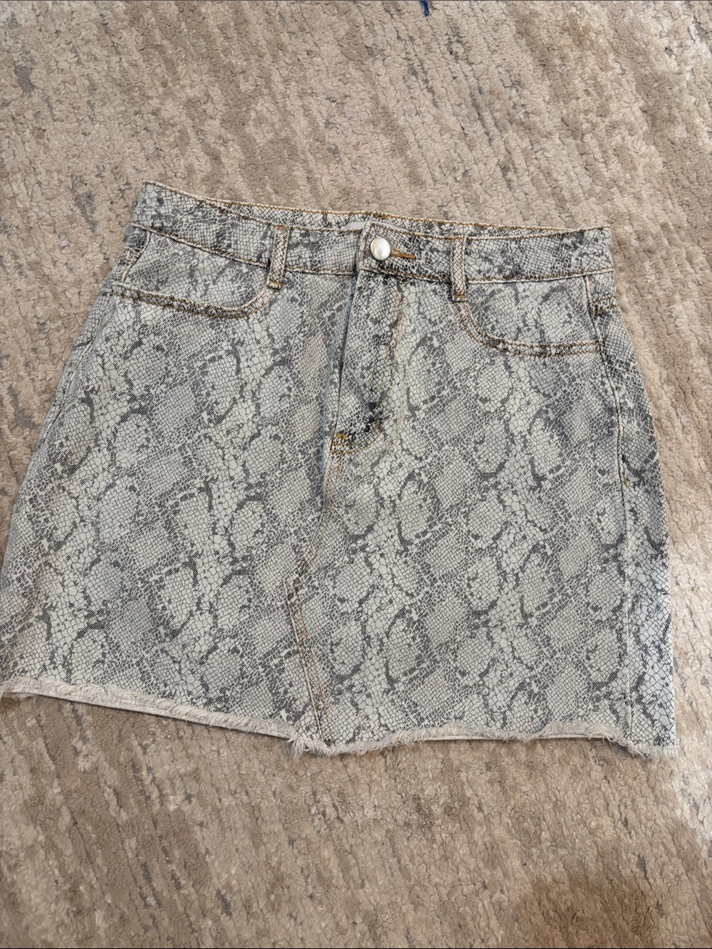 Snake Print Denim Mini Skirt in Gray